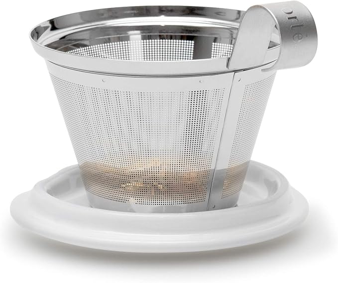 Tea Forte Double-Walled Ceramic Kati Cup, Removable Stainless Steel Infuser Basket and Lid, Steeps 12 oz Loose Leaf Tea, Dishwasher & Microwave Safe, Noir