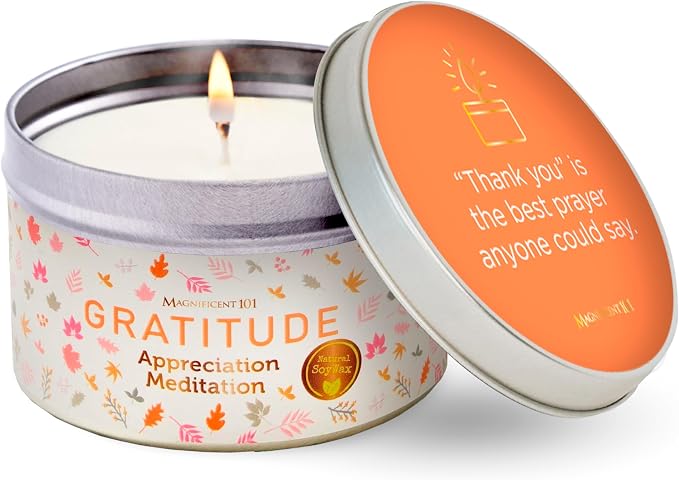MAGNIFICENT 101 Gratitude Candle - 6 Oz Soy Wax - 35 Hour Burn Time & Paraffin Free - Sage Aromatherapy & Energy Cleansing - Meditation & Manifestation CandleCream White