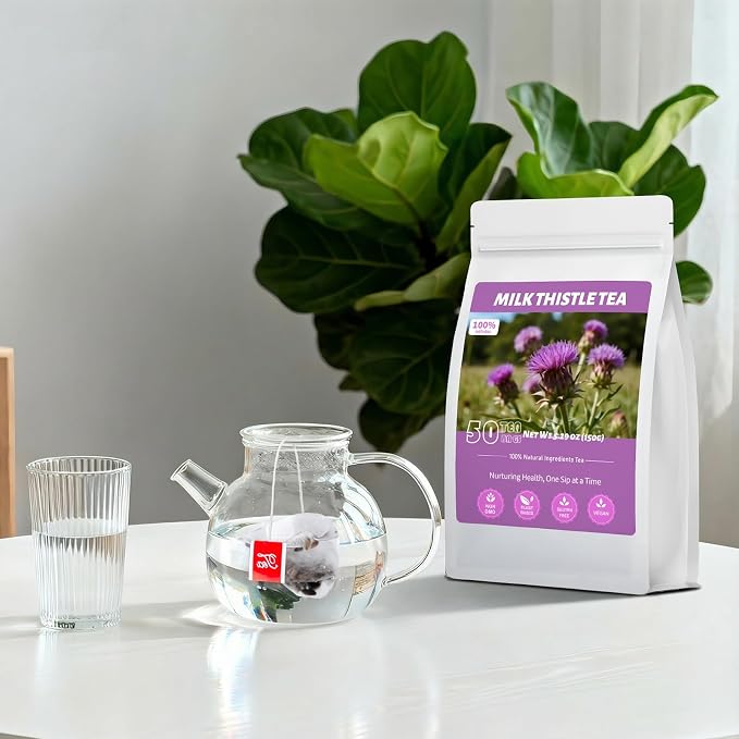 Milk Thistle Tea (50 Bags) - 100% Natural Liver Support Milk Thistle Seed | Non-GMO, Gluten-Free, Vegan | Resealable Freshness Packaging