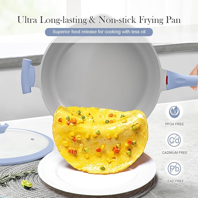 AIKENBBKK Ceramic Frying Pan Skillet Nonstick with Lid, 14 Inch Large Deep Saute Pan, Big Induction Pan Non Stick, 2-1 Cooking Cookware with Helper Handle,Family Size,Suitable for All Stoves,PFOA-Free