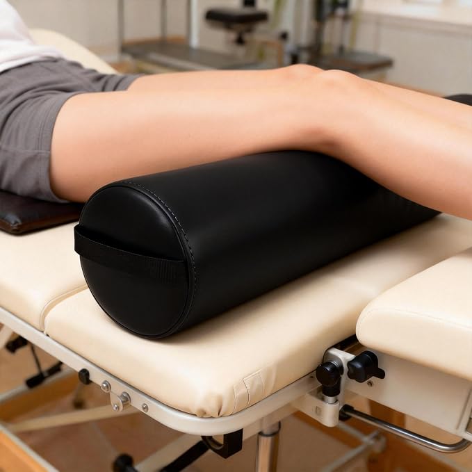 Round Massage Bolster Pillow 24 x 6 Inch – Full Cylinder Support Cushion with PU Leather Cover & Carry Handle – for Massage Table, Yoga, Physical Therapy & Spa Use