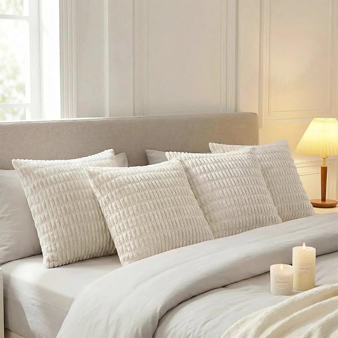 Fancy Homi 4 Packs Decorative Throw Pillow Covers for Living Room Couch Bed, Modern Farmhouse Boho Home Décor Accent Cushion Case, 18" x 18", Cream