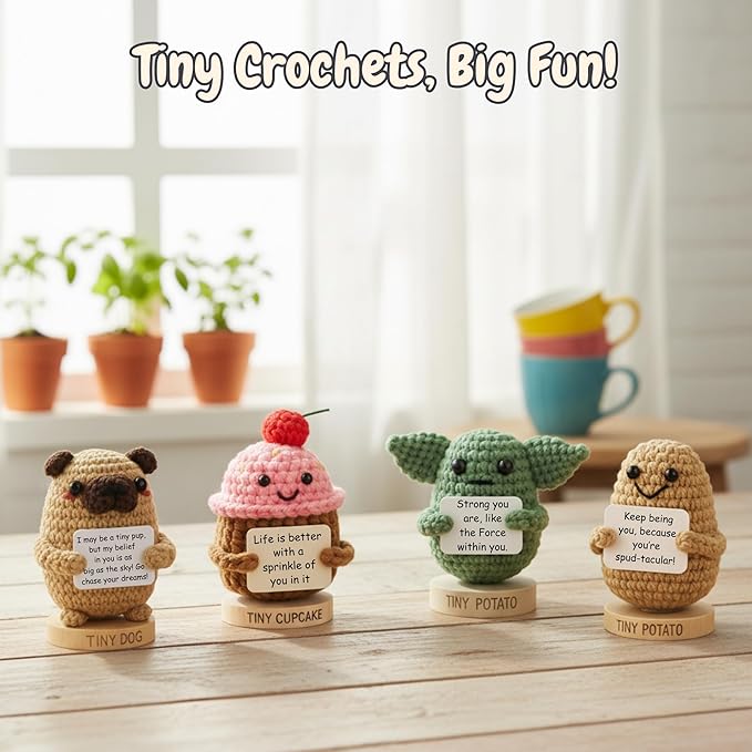 Dog lover Gifts for Women - Handmade Positive Crochet Animal with 30 Uplifting Signs from Your Best Friend - Funny Birthday Gifts for Dog Mom - Cute Funny Present Idea for Birthday, Christmas