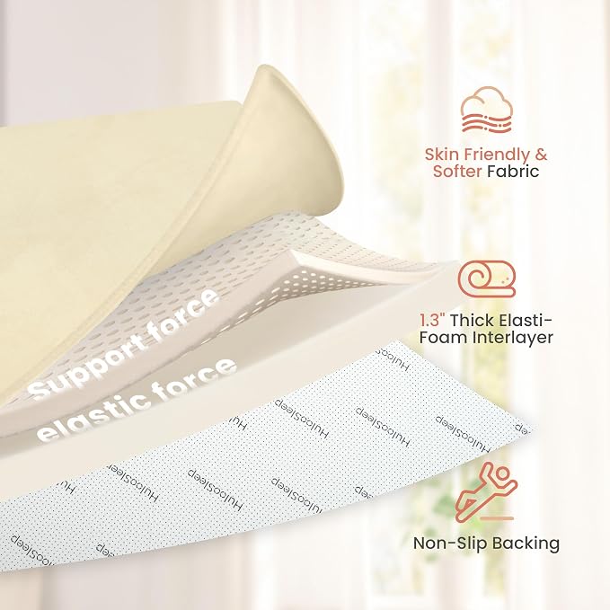 Huloo Sleep Baby Play Mat for Floor,1.3" Thick Elasti-Foam 50"×50" Playpen Mat for Tummy Time,Water Repellent Soft Coral Velvet for Toddler,Infant,Kids,Non-Slip Backing Safe for Crawling(Vanilla)