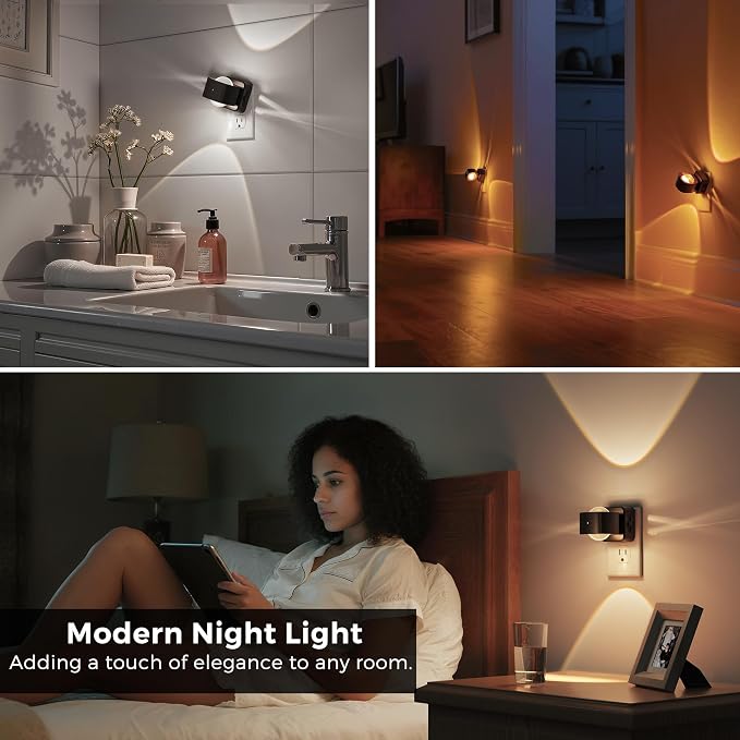 L LOHAS LED Night Light Projector, Night Lights Plug into Wall 3CCT | 2000K/3000K/5000K Adjustable Color Temperature Nightlight, Rotating Nightlight with Light Sensor for Kids, Bathroom, 1 Pack