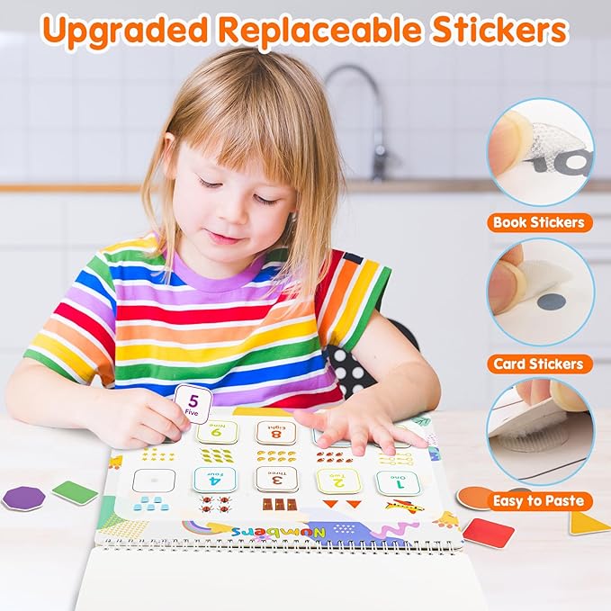 Kids Book Christmas Birthday Gifts for 3 4 5 Year Old Girls, Pre-assembled Stickers & Reusable, Activity Books for Kids Ages 3-5 - Learning Activities,Toddler Educational Toys, Autism Learning Support