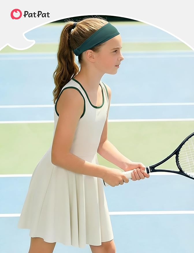 PATPAT Girls Athletic Dress Tennis Summer Outfit with Headband & Shorts | Quick-Dry RapidAir-C Fabric, Lightweight Breathable Golf Dress, Sweat-Wicking 2 Piece sets, Two Hidden Pockets