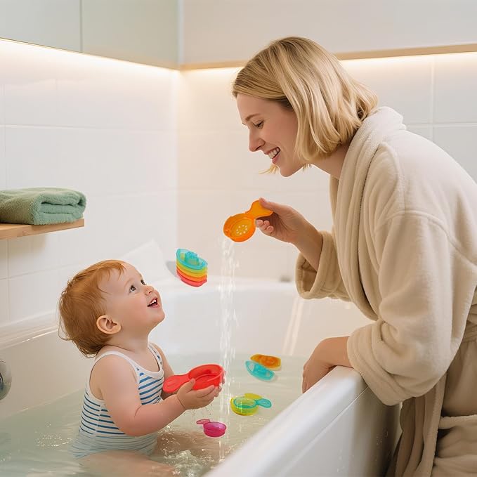 Baby Bath Toys for Kids Ages 1-3 11PCS Mold Free Bath Toys for Toddlers 2-4 with Colorful Floating Boats and Spoons, Baby & Toddler Bathtub Sand Beach Pool Water Toys for Christmas Birthday Gifts