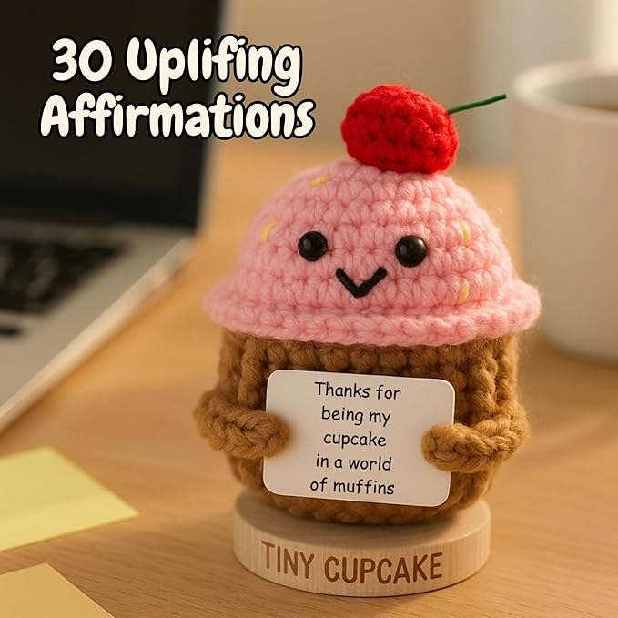 Friendship Gift for Women - Handmade Positive Cupcake Crochet Doll with 30 Cute and Uplifting Affirmation Cards - Birthday Gift for Women, Best Friend, Coworkers, Classmate, Sister, Woman Friends, BFF