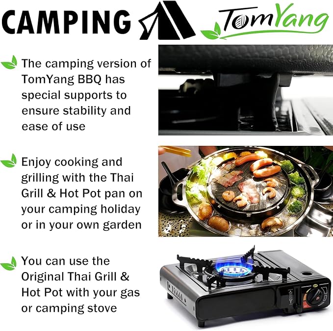 TomYang Stovetop Korean BBQ, Korean Bbq Grill Pan, 13 inch, Camping Pan, Non-stick Coating, More than 100 Recipe Videos, KBBQ pan, 4 x Bamboo tongs, Dishwasher, Grill Pan, Korean food