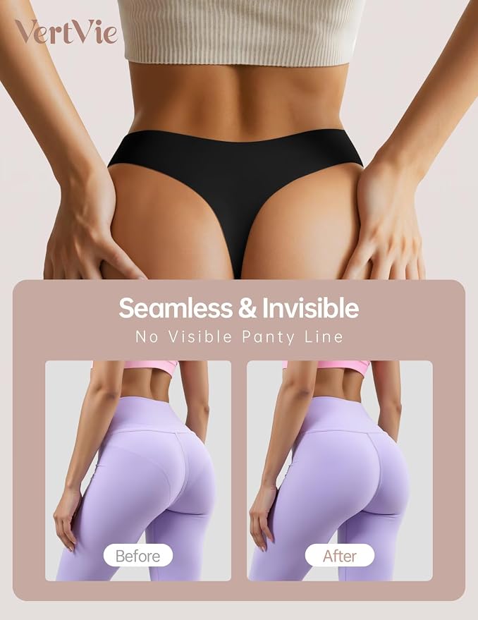 Vertvie Seamless Thongs for Women No Show Thong Panty Liners Invisible Workout Panties Sexy Breathable G-String Underwear