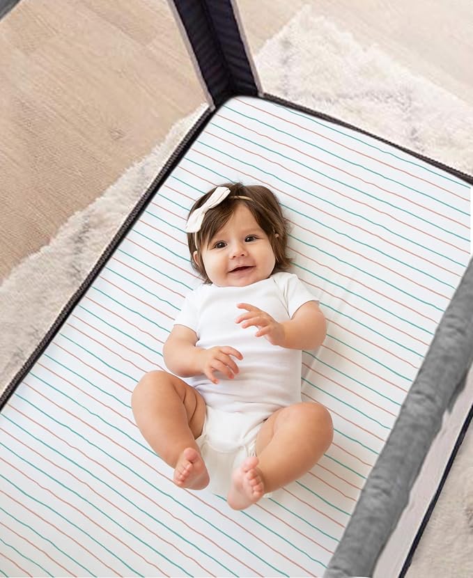 100% Organic Cotton Fitted Sheets Perfectly Compatible with Graco Pack n Play, Babyletto, Pamo Babe, Hiccapop, Dream on Me, Evenflo, Baby Trend Portable/Mini Crib/Playards. 2 Pk