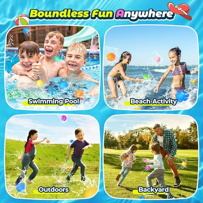 6 Pcs Reusable Water Balloons, Pool Beach Water Toys for Boys and Girls, Summer Toys for Kids Ages 3-12, Magnetic Water Ball for Outdoor Activities