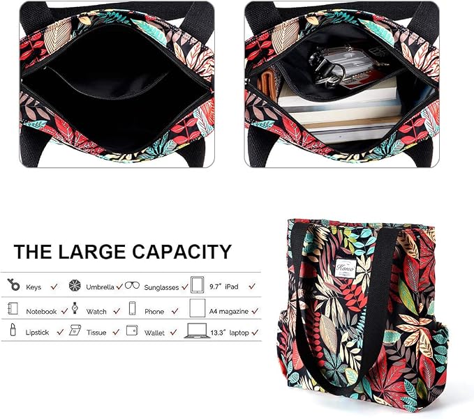 KAMO Floral Tote Bag - Waterproof Lightweight Handbags Travel Shoulder Bag for Hiking Yoga Gym Swimming Travel Beach