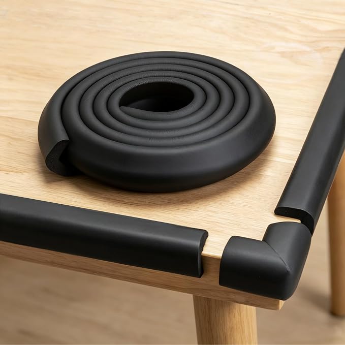 Corner Protector Baby, Baby Proofing Edge Corner Protector, Waterproof Soft Foam Cushion with Adhesive Tape (6.6ft Edge + 4 Corners),Wall Corner Protector for Fireplace, Table, Stair, Cabinet(Black)
