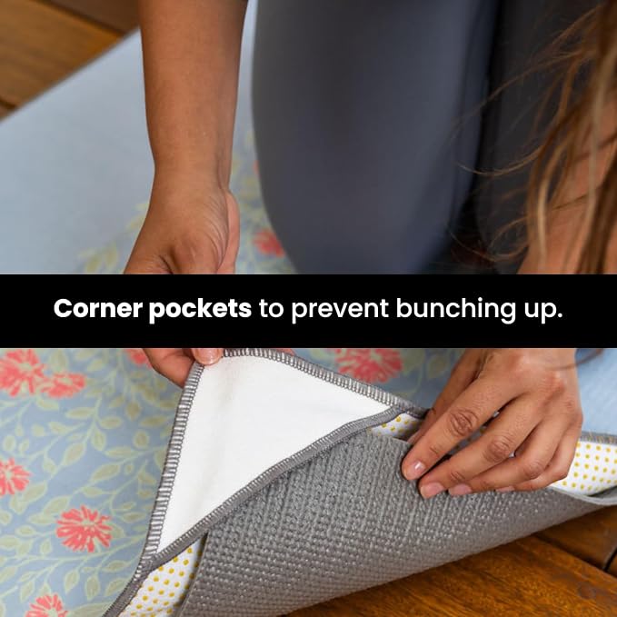 Yoga Drip Hot Yoga Towel – Non Slip Yoga Mat Towel with Corner Pockets, Silicone Grip Dots & Subtle Alignment Lines | Sweat Absorbent, Moisture Wicking, Quick Dry | No Bunching or Sliding | 72” x 26”