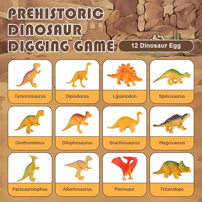 Dinosaur Eggs Toys, 12PCS Dino Eggs Excavation Dig Kit, Dinosaur Fossil Digging Kit Toys for Kids, Dinosaur Party Favors, Archaeology Science STEM Christmas Birthday Easter Digging Gift for Boys Girls