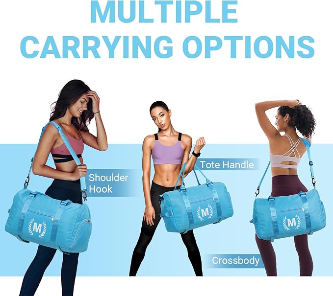 Gym Bag for Women, Personalized Duffle Bag with Shoe Compartment, Sports Bag for Yoga & Dance with Wet Pocket and Mat Strap(AquaBlue,O)
