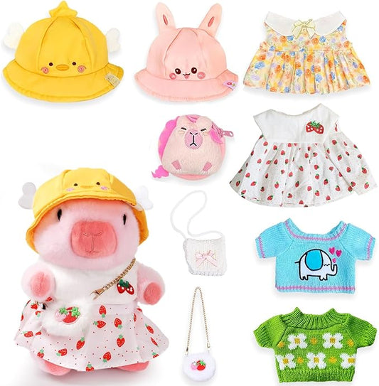 10.2" Cute Capybara Plush with 9 Pcs of Clothing and Accessories Super Soft Capybara Stuffed Animals Capybara Plush Toys are Suitable for Kids, Girls and Boys