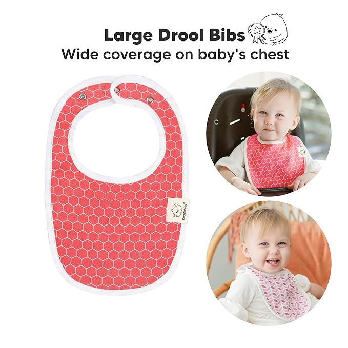 KeaBabies 8-Pack Organic Baby Bibs for Drooling and Teething - Soft Cotton Bibs for Baby Girl, Boy, Extra Absorbent, Easy to Clean & Put On for Toddler, Newborn, Infant 0-24 Months (Blush)