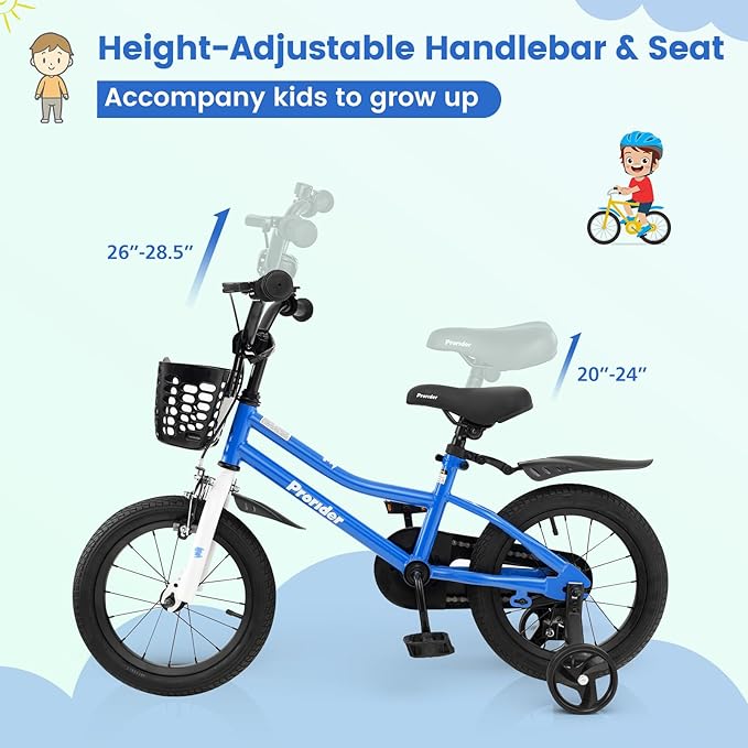 BABY JOY Kids Bike, 12 14 16 18 20 Inch Children Bikes for Boys Girls Teens 3-8 8+ Years w/Training Wheels or Kickstand, Handbrake, Coaster Brake & Removable Basket, Kids Bicycle of Multiple Colors