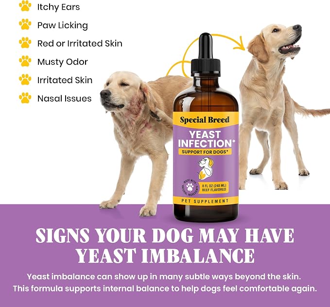 Natural Yeast Infection Relief for Dogs – Itchy Skin & Ear Treatment, Supports Allergy & Immune Health, Reduces Itching, Irritation & Inflammation, Liquid Drops, 2oz