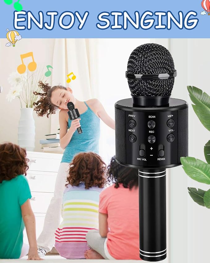 Kids Toys Age 3-12, Karaoke Microphone for Kids Birthday Presents Gifts for 5 6 7 8 9 10 11 12 Year Old Girls Boys Toys for 4-11 Year Old Girl Boy Teen - Black