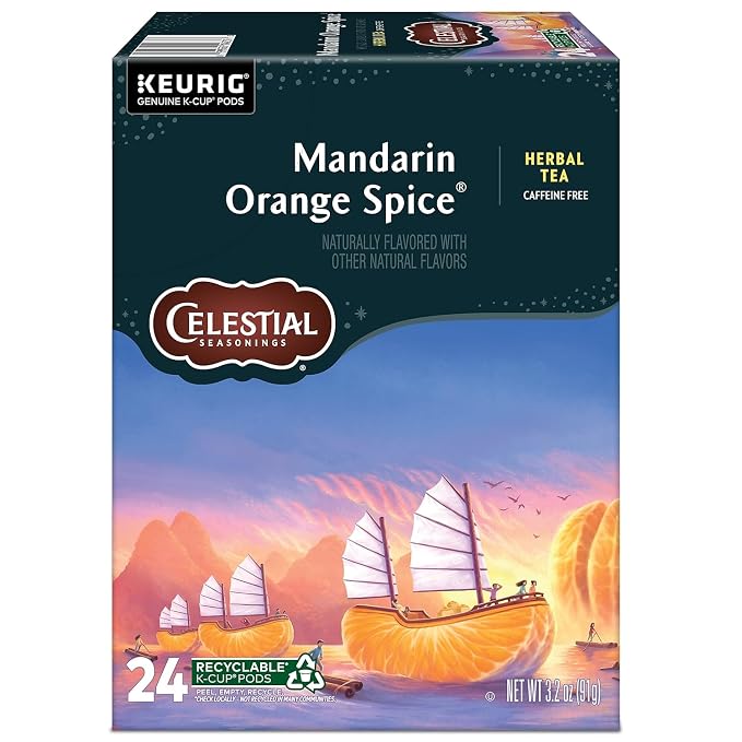 Celestial Seasonings Mandarin Orange Spice Herbal Tea, Keurig® K-Cup® Pods, 24/Box (14735)