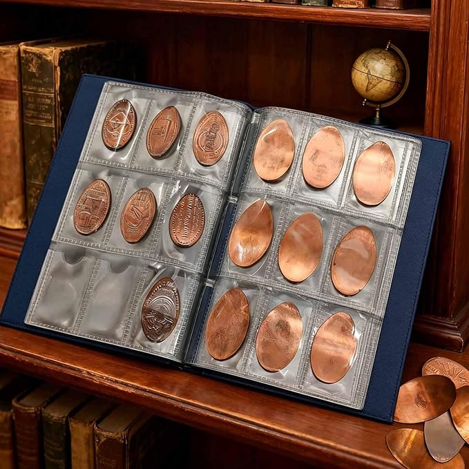 108 Pockets Pressed Penny Collecting Album Book, Portable Smashed Pressed Penny Album Book Holder for Collectors, Suitable for Work or Travel (Blue)