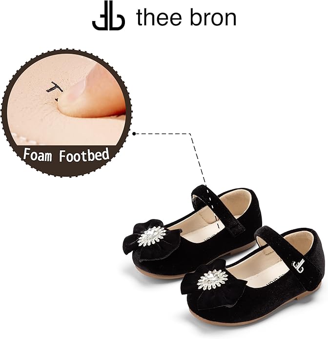 THEE BRON Mary Jane Ballet Flats - Girls' Dress Shoes with Hook & Loop Closure