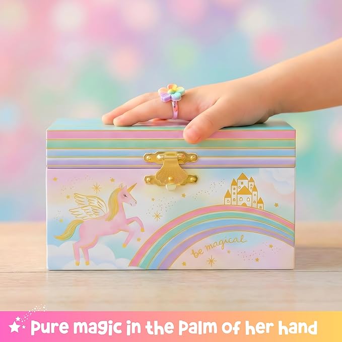 Giggle & Honey Musical Jewelry Box for Girls - Kids Jewelry Box, Unicorn Toys for Girls 4-6, Unicorn Gifts, 6 x 4.7 x 3.5 in
