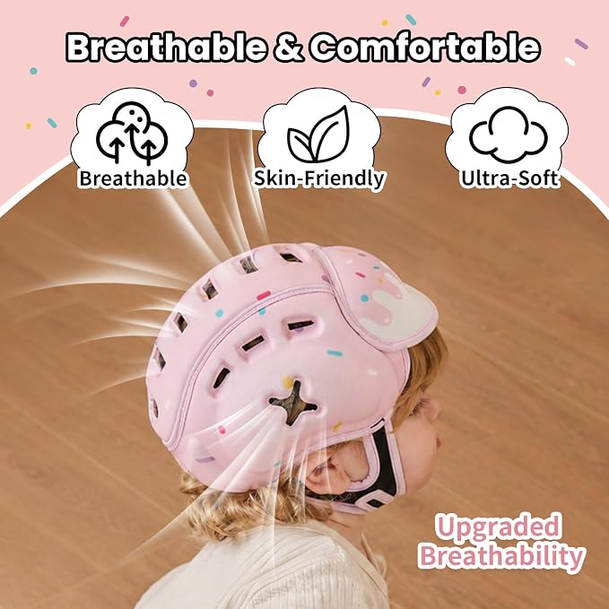 Baby Head Protector Baby Helmet for Crawling and Walking - No Bumps and Soft Safety Peak - Ultra Light and Adjustable Baby Head Protector Suitable for Babies 6-24 Months-Sweet
