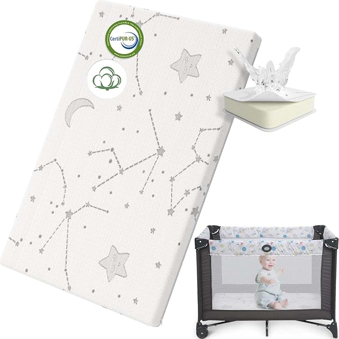 YENING Organic Cotton Pack and Play Mattress Pad Breathable 38x26 Waterproof Baby Mattress for Pack N Play Matress Topper Waterproof