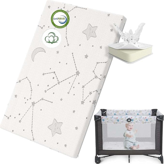 YENING Organic Cotton Pack and Play Mattress Pad Breathable 38x26 Waterproof Baby Mattress for Pack N Play Matress Topper Waterproof