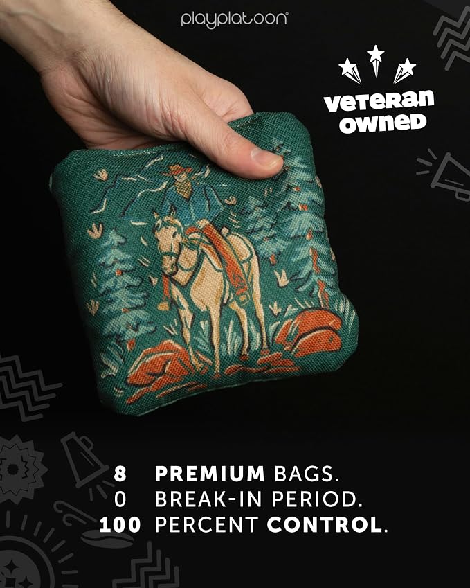 Play Platoon Pro Cornhole Bags Set of 8 - Professional Dual Sided Slick and Sticky Side Competition Corn Hole Bags - Tournament Series