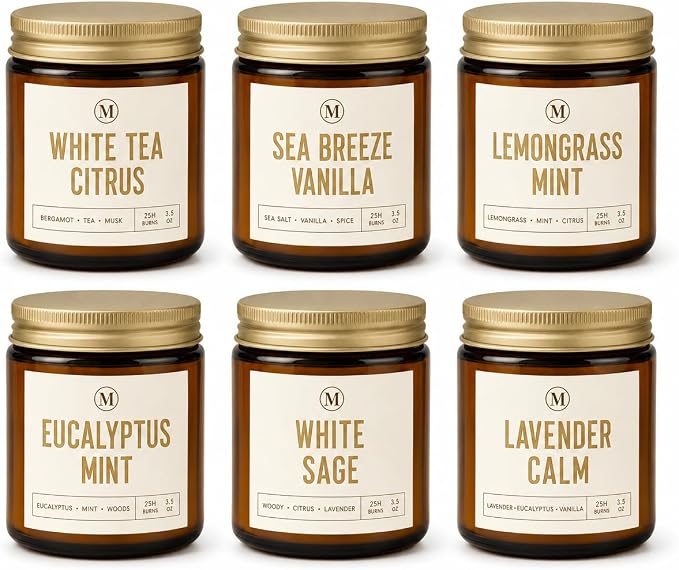 6 Pack Candles for Home Scented - 6 x 3.5oz Soy Wax Candles, 20-25 Hours Long Burn Time, Aromatherapy Candles Gifts Sets for Women Birthday