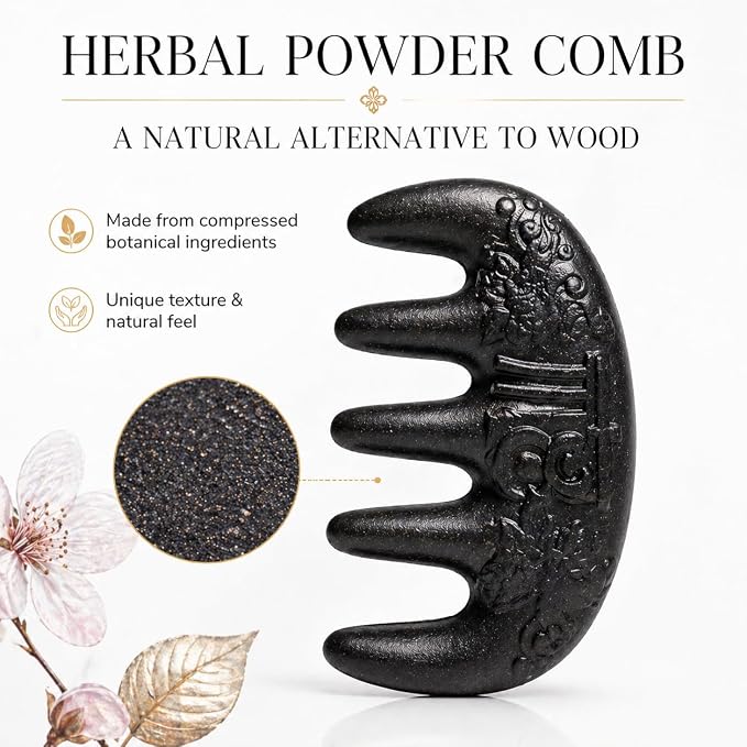 Herbal Powder Comb – Botanical Infused Scalp Massager Comb, Natural Head Massage Tool for Hair & Scalp Care, Wooden Comb Alternative, Acupressure-Inspired Design (Purple)