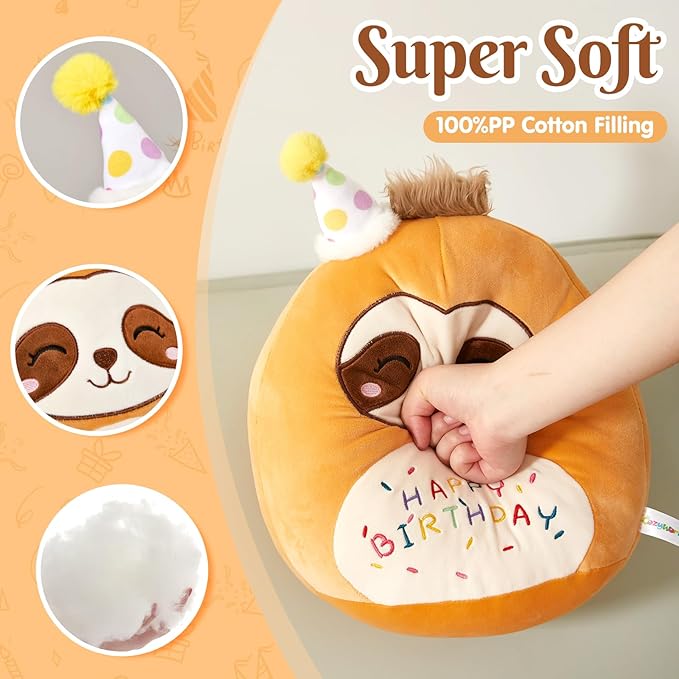 15" Birthday Sloth Plush Stuffed Animals Original Cute Sloth Plushie Large Cuddle Pillow Happy Birthday Gift for Kids Boys Girls