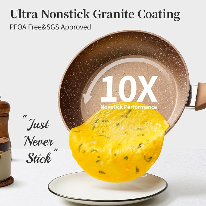 Innerwell 11-Inch Nonstick Frying Pan Small Egg Pan Skillet | Even Heating All Stove Compatible, PFOA PFOS Free, Granite Stone Cookware Skillet, Healthy and Non Toxic, Gold