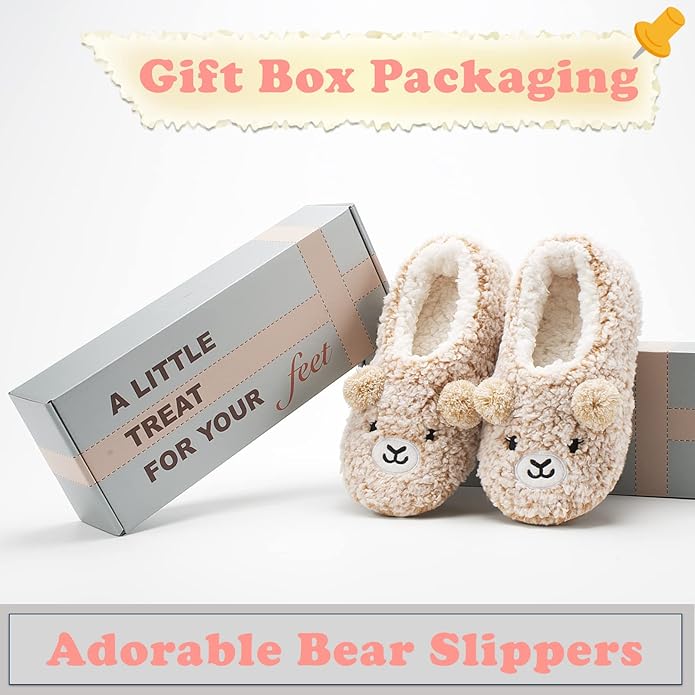 Cute Animal House Slippers, Warm Fuzzy Slipper Socks with Grippers Non Slip, Cozy Funny Gifts