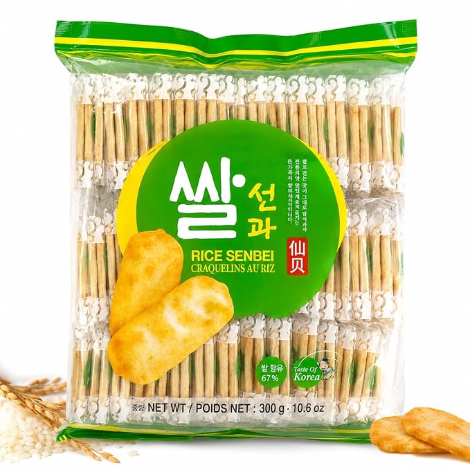Rice Cracker Snack, Korean-Style Senbei, Individually Wrapped Sweet & Savory Treats, 67% Rice Content, Tea Time Snack, 10.6 oz 쌀과자