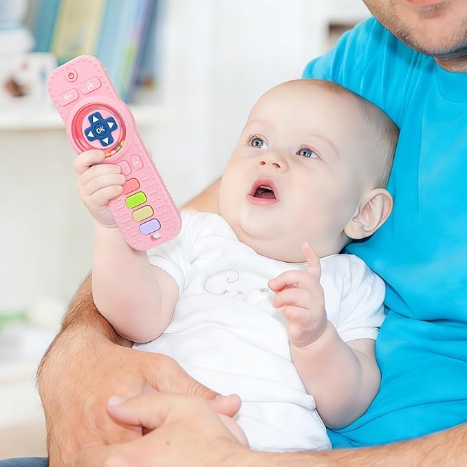 Baby Teether Toy Chew Toys for Babies, Silicone TV Remote Control Shape with Rattle Teething Relief for Infants, Sensory Teething Toys for Baby