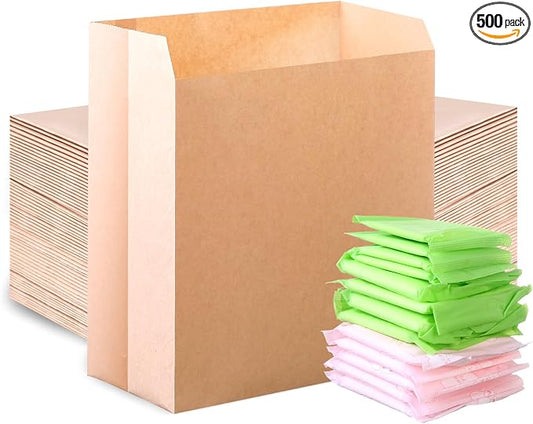 500 Pcs Sanitary Napkin Disposal Bags, Feminine Hygiene Disposal Bags Personal Hygiene Products Period Bag for Women Waxed Kraft Paper Tampon Bag for Restroom Bathroom(7.5'' x 10'' x 3.5'')