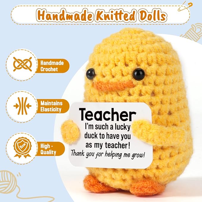 MBL Teacher Appreciation Gifts for Women - Thank You for Helping Me Grow, Handmade Crochet Duck Christmas Stocking Stuffers Xmas for Women Teachers Day, End of Year, Last Day of School