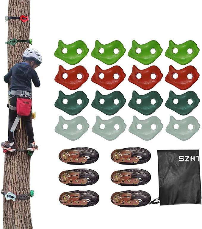 16pcs Climbing Rocks for Kids, Zip line Accessories, Non-Slip Tree Rock Climbing Holds for DIY Indoor and Outdoor Adventure Play, Weatherproof Heavy Duty ABS Plastic & Easy Install Hardware