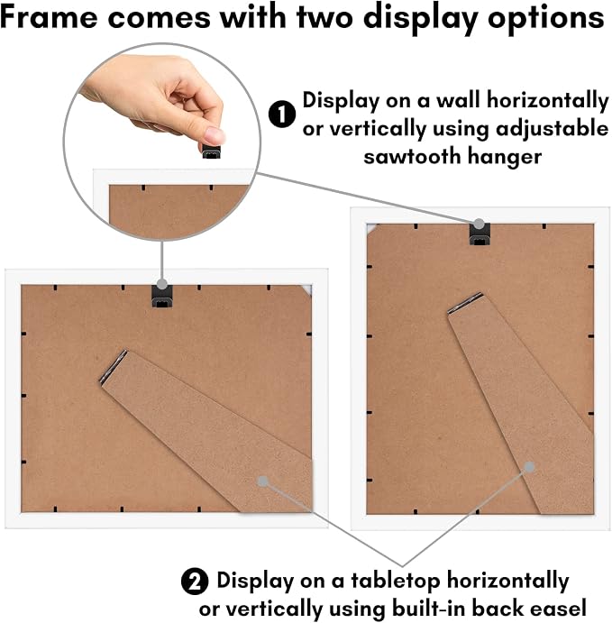 Americanflat 9x12 Picture Frame - Matted to 6x8 - Engineered Wood - White | Shatter-resistant glass, wall or tabletop display with included easel, sawtooth hangers included, use with or without mat