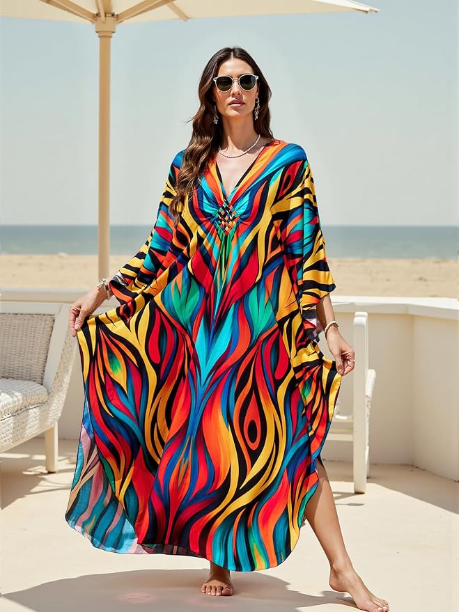 Mumu Dresses for Women Plus Size, Bohemian Kaftan Beach Cover Up Long Maxi Nightgown Soft Loungewear
