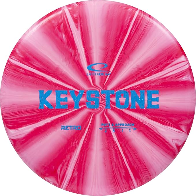 Latitude 64 Retro Burst Keystone Disc Golf Putter, Interactive Family Outdoor Games, Men and Women Frisbee Golf Putt & Approach Disc, 175g+, Stamp Shade of Disc Color & Burst Pattern May Vary