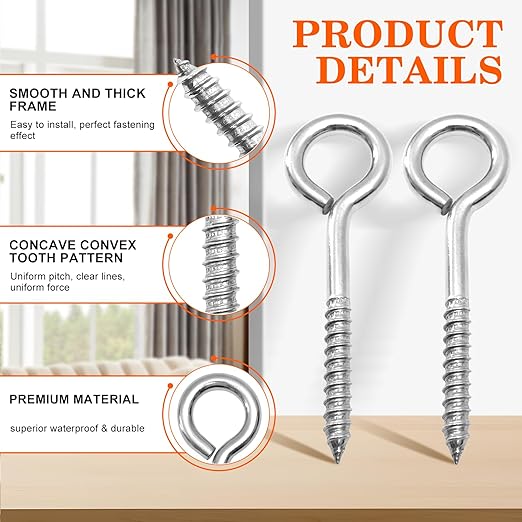 4Pcs Self Tapping Eyelet Screw Eye Bolt，6 Inch Heavy Duty Screw Eyes Hooks ，M10 Wooden Large Screw Eye Hook，Load Capacity 800 Lbs for Hammock ，Yoga，Heavy Indoor Outdoor Uses (4, M10-6 INCH)