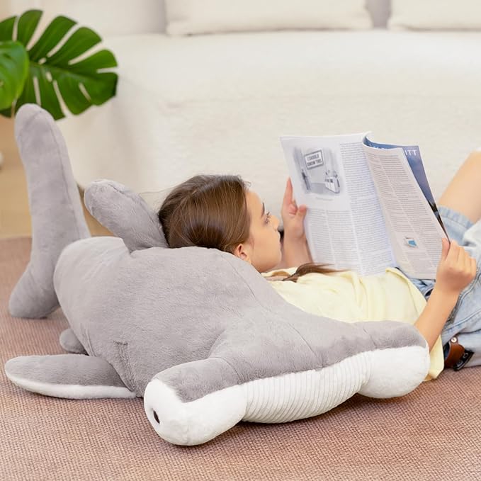 Tezituor 43.3 inch Giant Hammerhead Shark Stuffed Animal, 4ft Large Stuffed Hammerhead Shark Plush Ocean Toys, Realistic Gray Shark Plush Pillow for Girls Boys